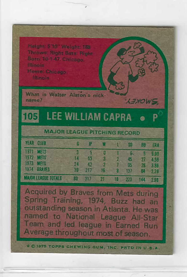1975 Topps MINI Baseball - SET BREAK - Buzz Capra #105 - Image 2