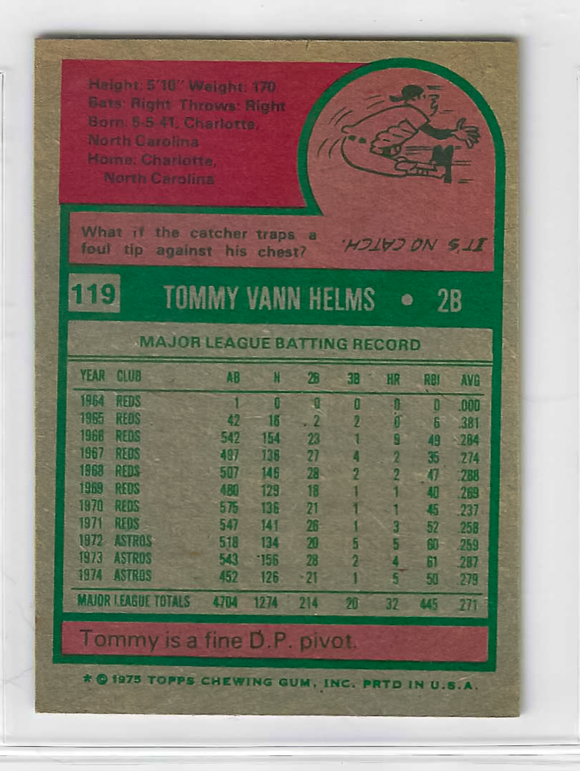1975 Topps MINI Baseball - SET BREAK - Tommy Helms #119 - Image 2