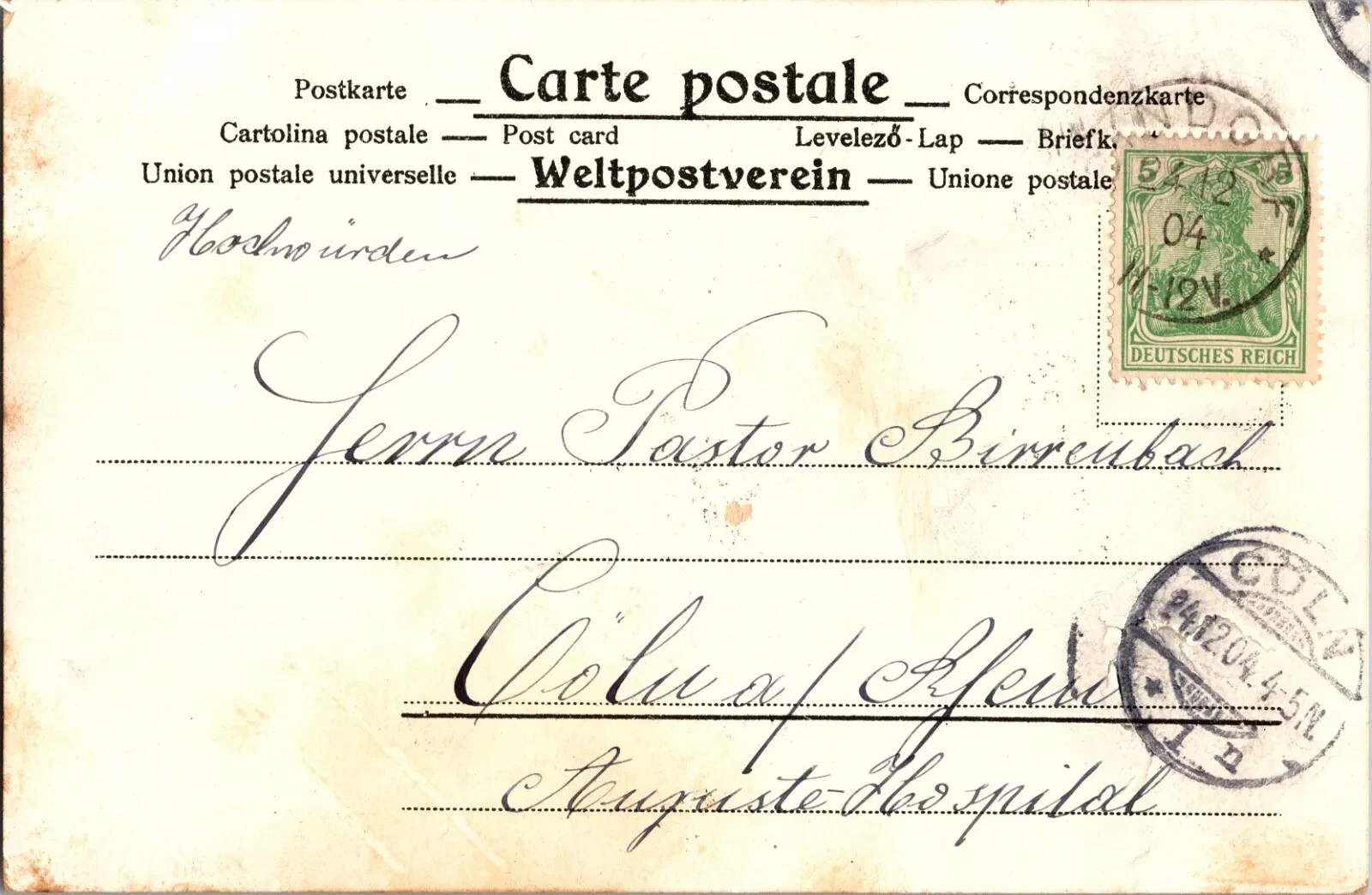 1904 Antique Christmas Postcard - Hand Written - 5 Deutsches Reich Stamp Germany - Image 2
