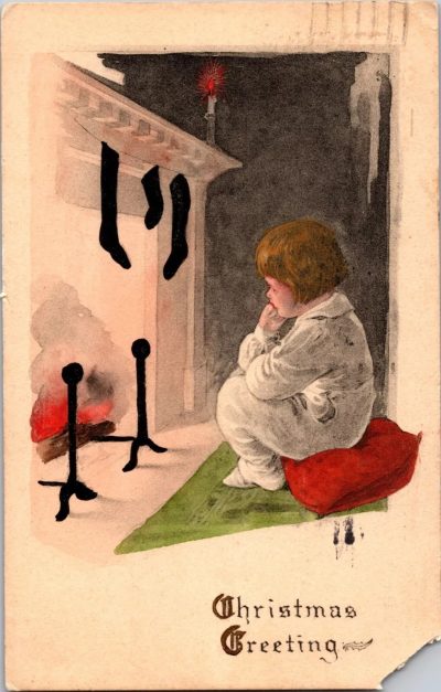 1913 Antique Christmas Postcard - Hand Written Message - One 1 Cent Stamp USA