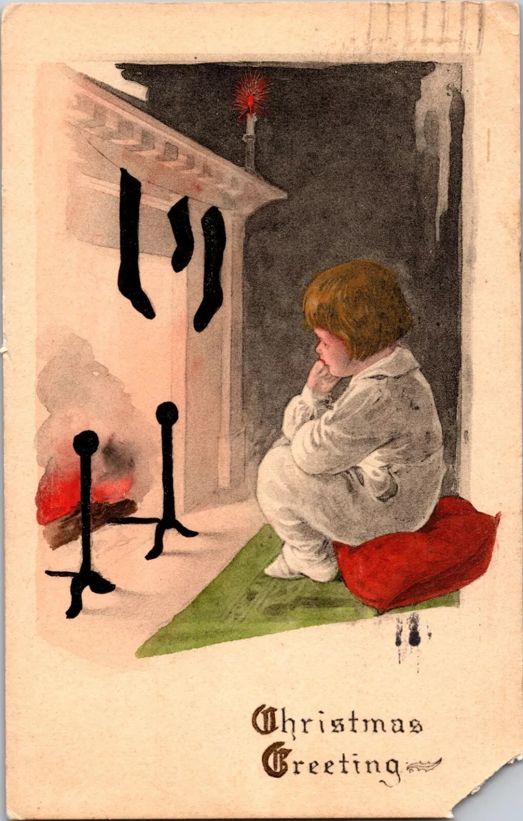 1913 Antique Christmas Postcard - Hand Written Message - One 1 Cent Stamp USA