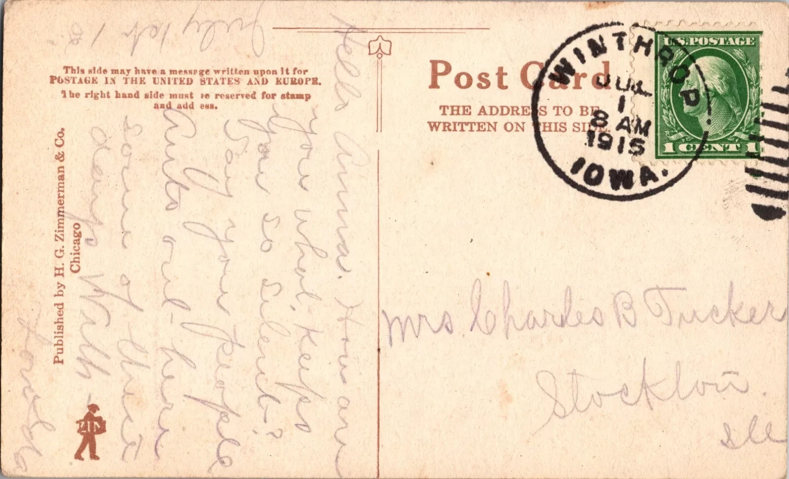 1915 Antique Religious Postcard - Hand Written Message - One 1 Cent Stamp USA - Image 2