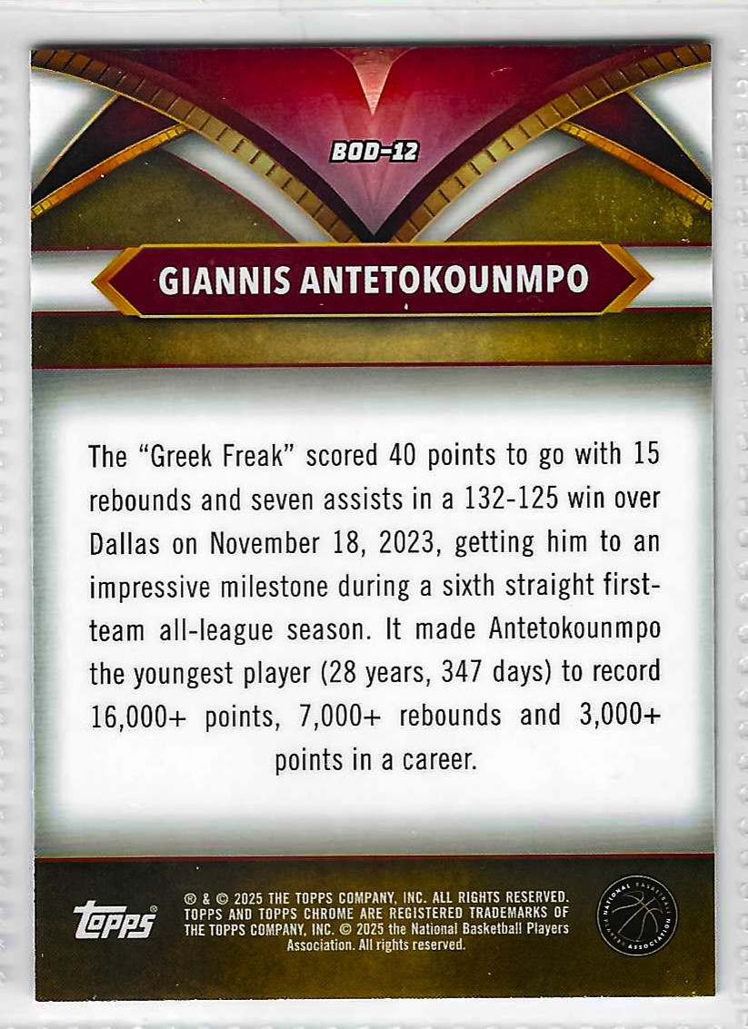 2025 Topps Chrome Giannis Antetokounmpo Ball Of Duty Blue Refractor SSP #BOD-12 - Image 2