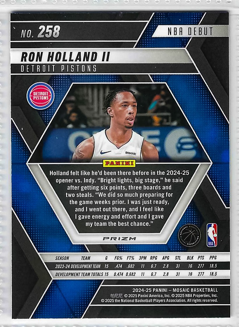 2024-25 Panini Mosaic - NBA Debut Ron Holland II #258 Blue Mosaic Prizm (RC) - Image 2