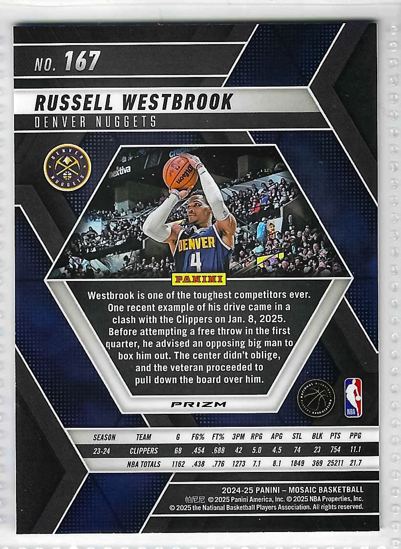2024-25 Panini Mosaic - Russell Westbrook #167 Choice Blue Mosaic Prizm - Image 2