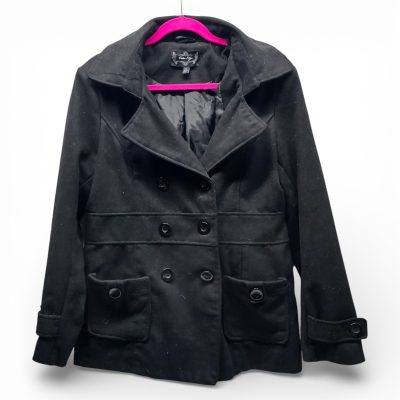 Outer Edge hooded double-breasted peacoat jacket pea coat black XL