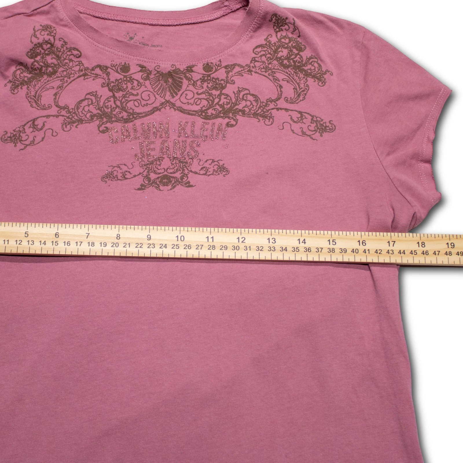 Calvin Klein Jeans Graphic T-Shirt Womens Large Mauve Pink Excellent - Image 5