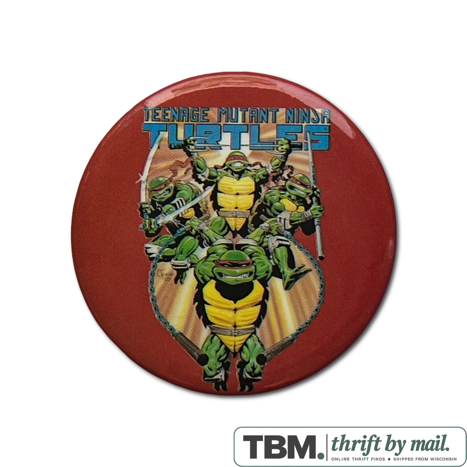 TMNT Pin Back Button Unisex 2.25 Inch Red Excellent