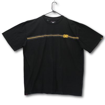 CAT Caterpillar T-Shirt Mens 2XL Black Short Sleeve Graphic Chest Stripe