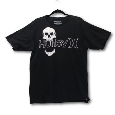 Vintage Y2K Hurley Skull Graphic T-Shirt Mens Large Black Fair