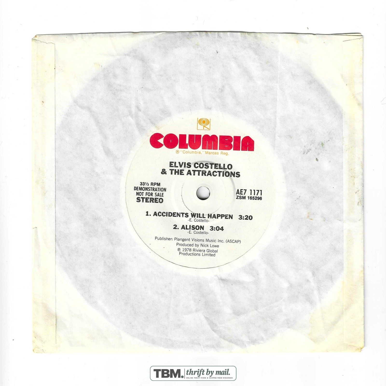Elvis Costello Live At Hollywood High 7" Vinyl EP 33 RPM Black AE7 1171 - Image 3