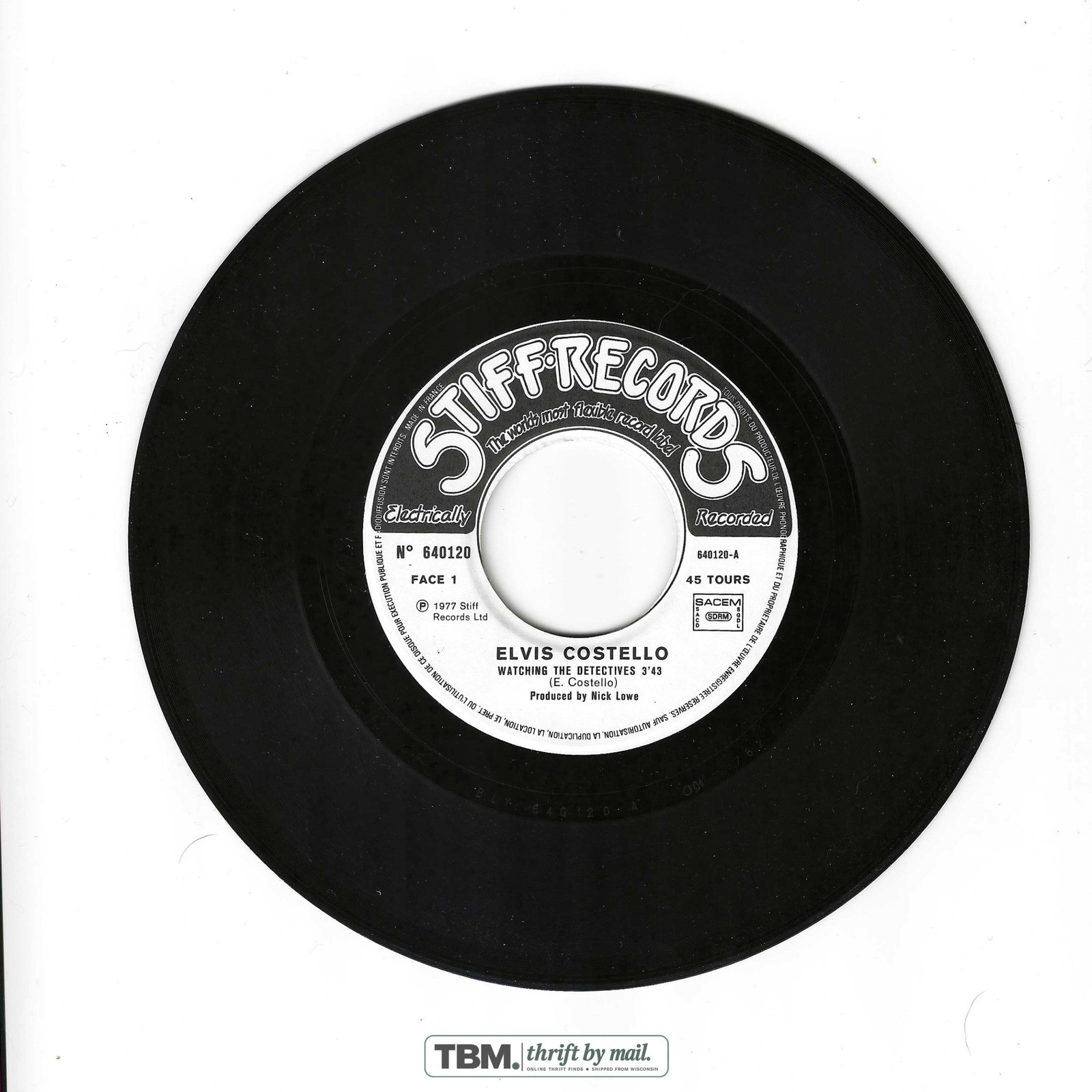 Elvis Costello Watching the Detectives 7" Vinyl Single 45 RPM Stiff Records - Image 3