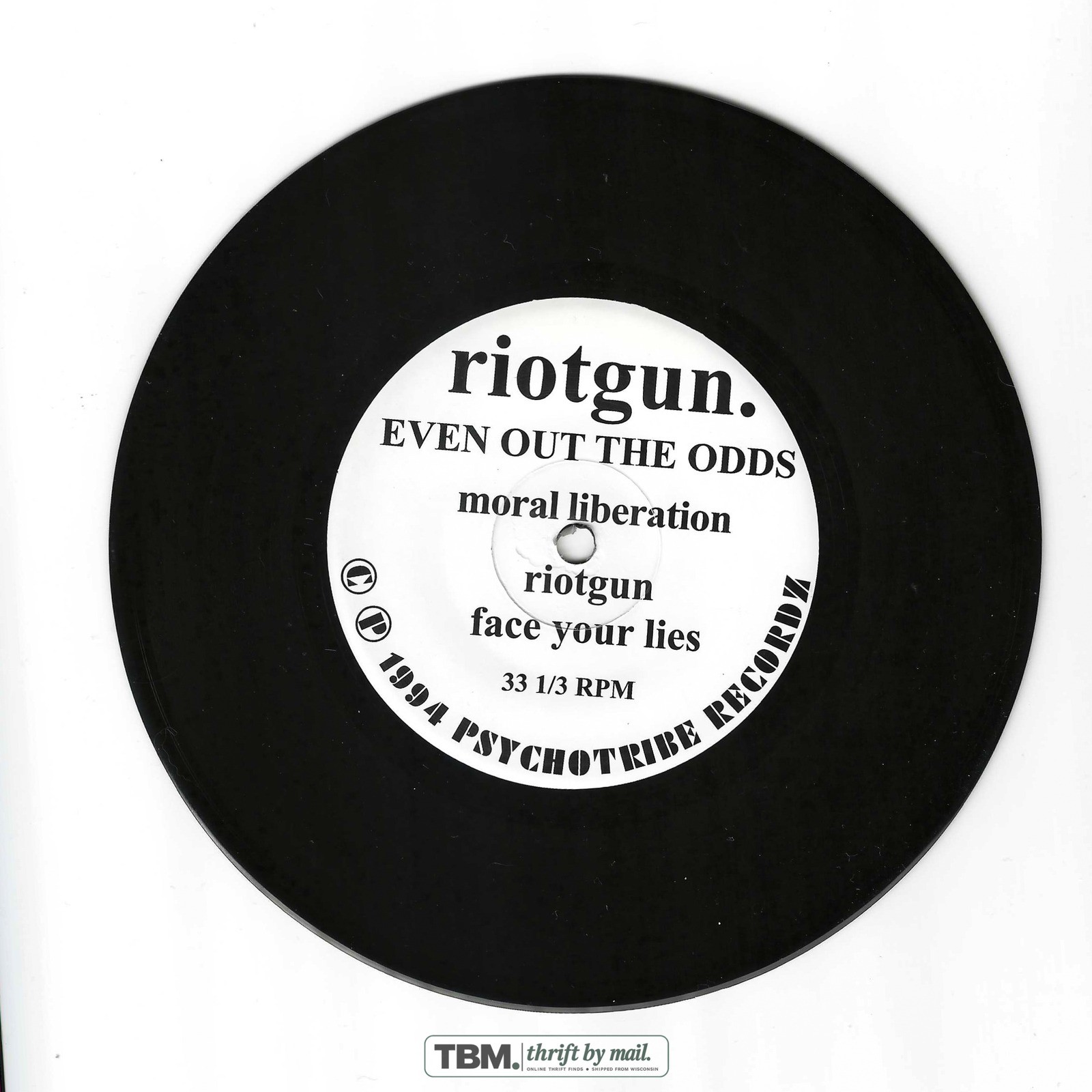 Riotgun Even Out The Odds 7" Vinyl Record 33 RPM Black Excellent - Image 4