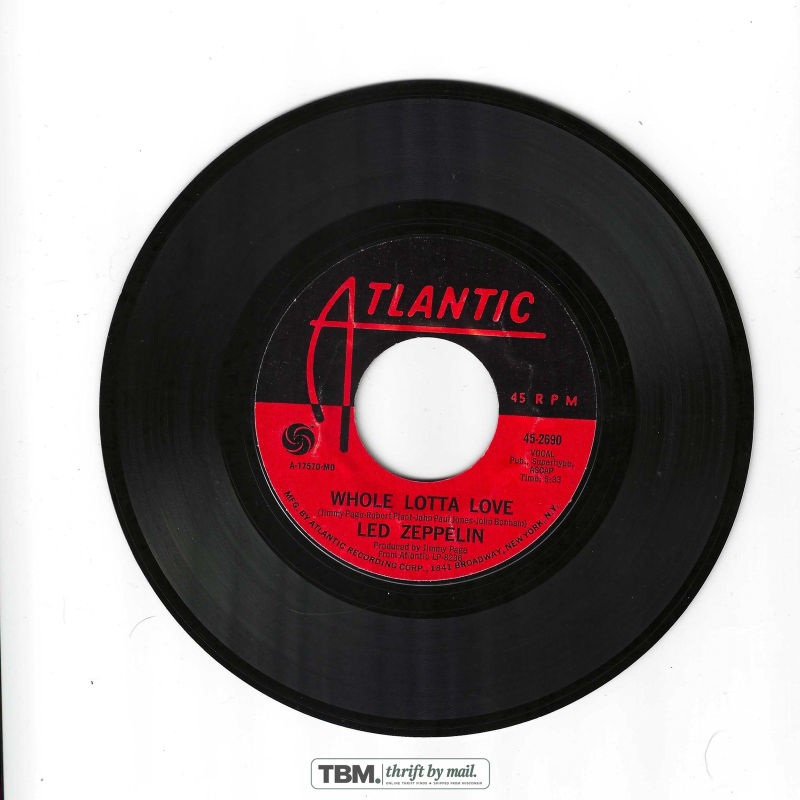 Led Zeppelin Vinyl Record 7" Single Whole Lotta Love Black - Image 2