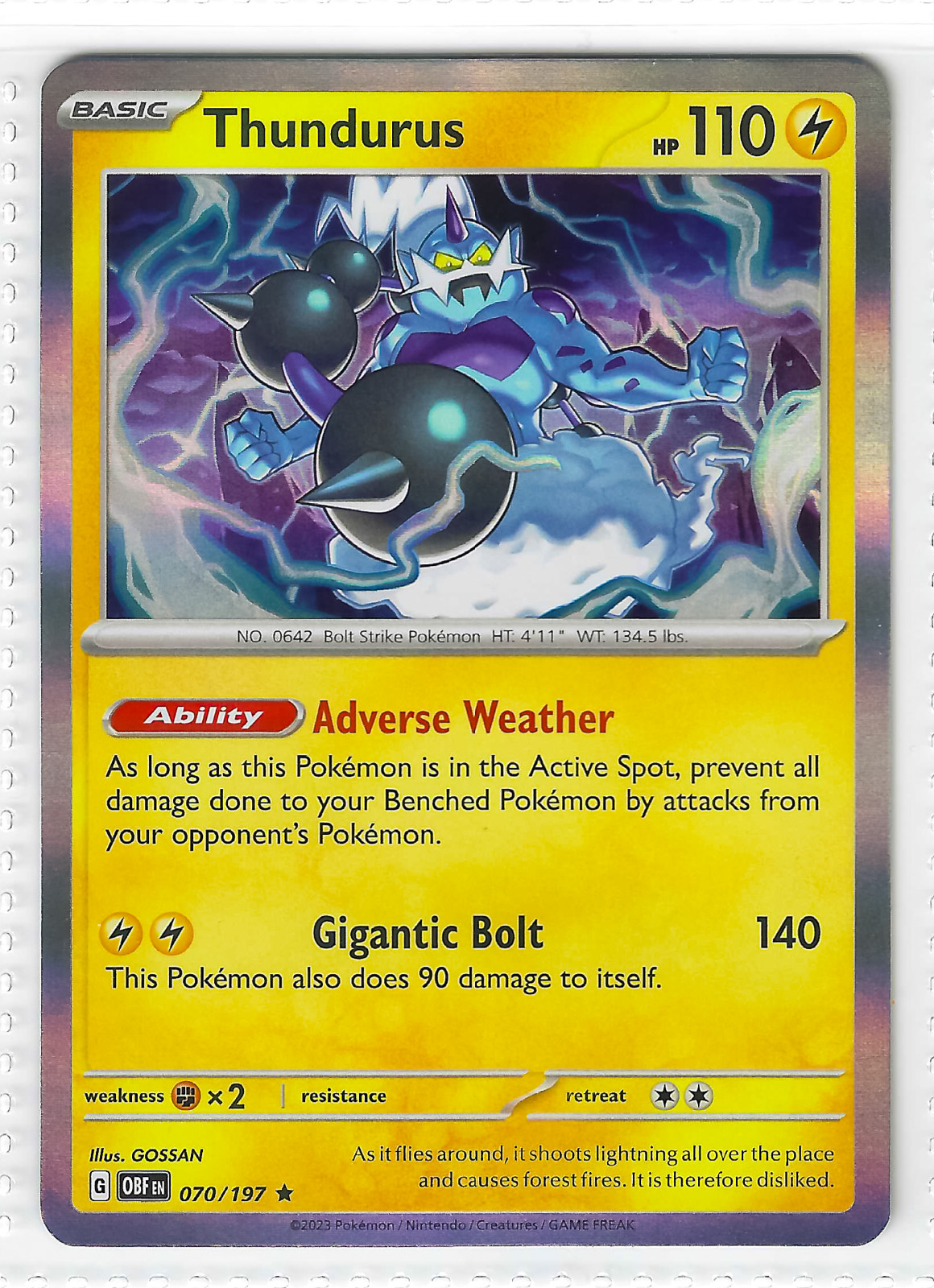 Thundurus 070/197 Obsidian Flames Pokémon TCG Card