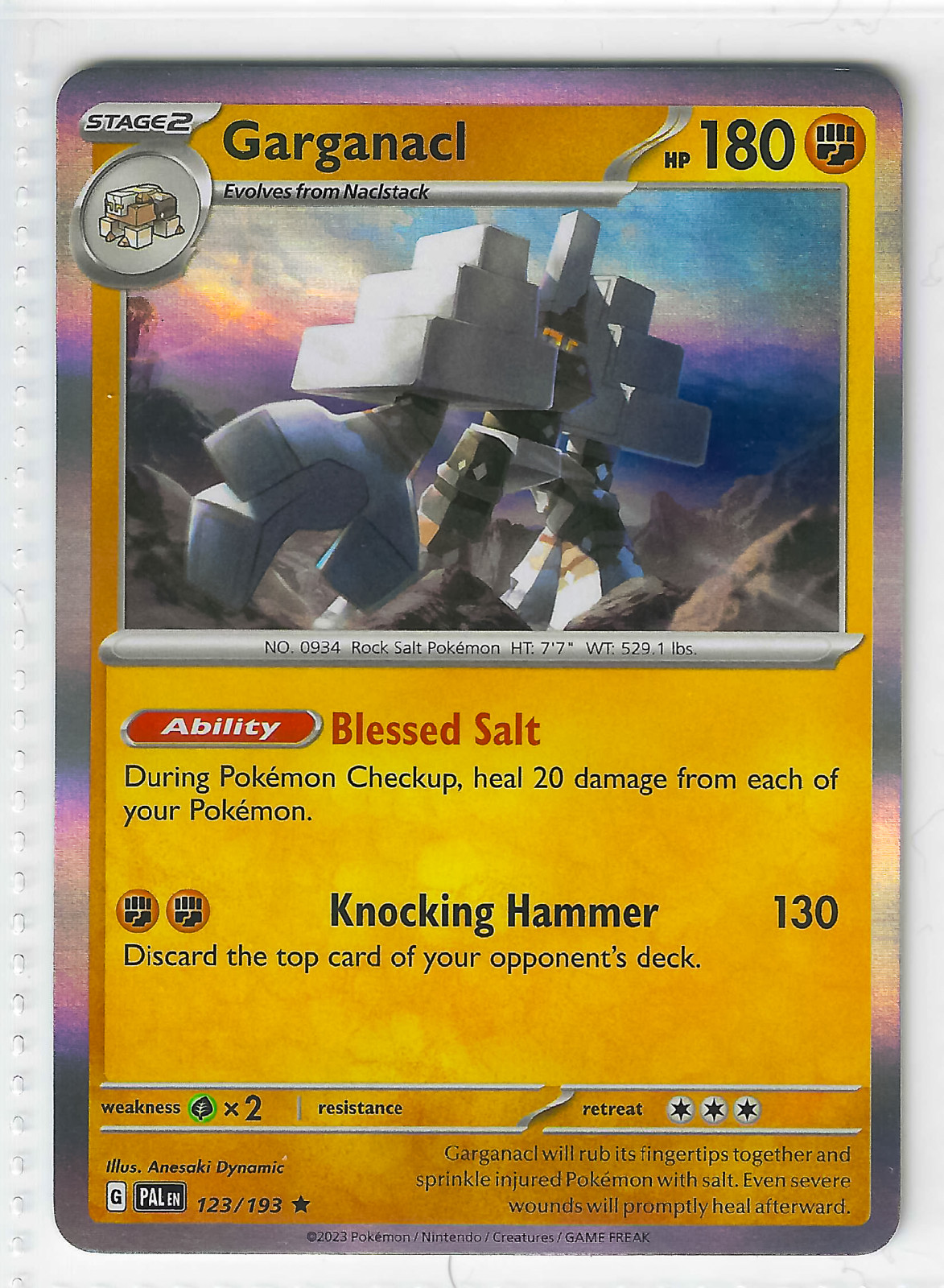 Pokemon TCG Garganacl 123/193 Paldea Evolved Holo Rare