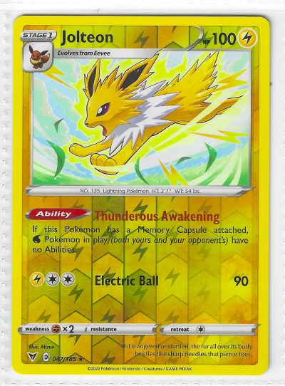 Pokémon TCG Jolteon 047/185 Vivid Voltage Reverse Holo Stage 1