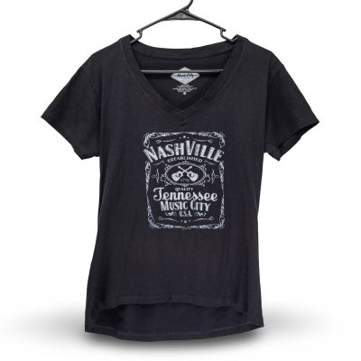 Music City Threads Nashville Tennessee V-Neck T-Shirt Women XL Black Excellent