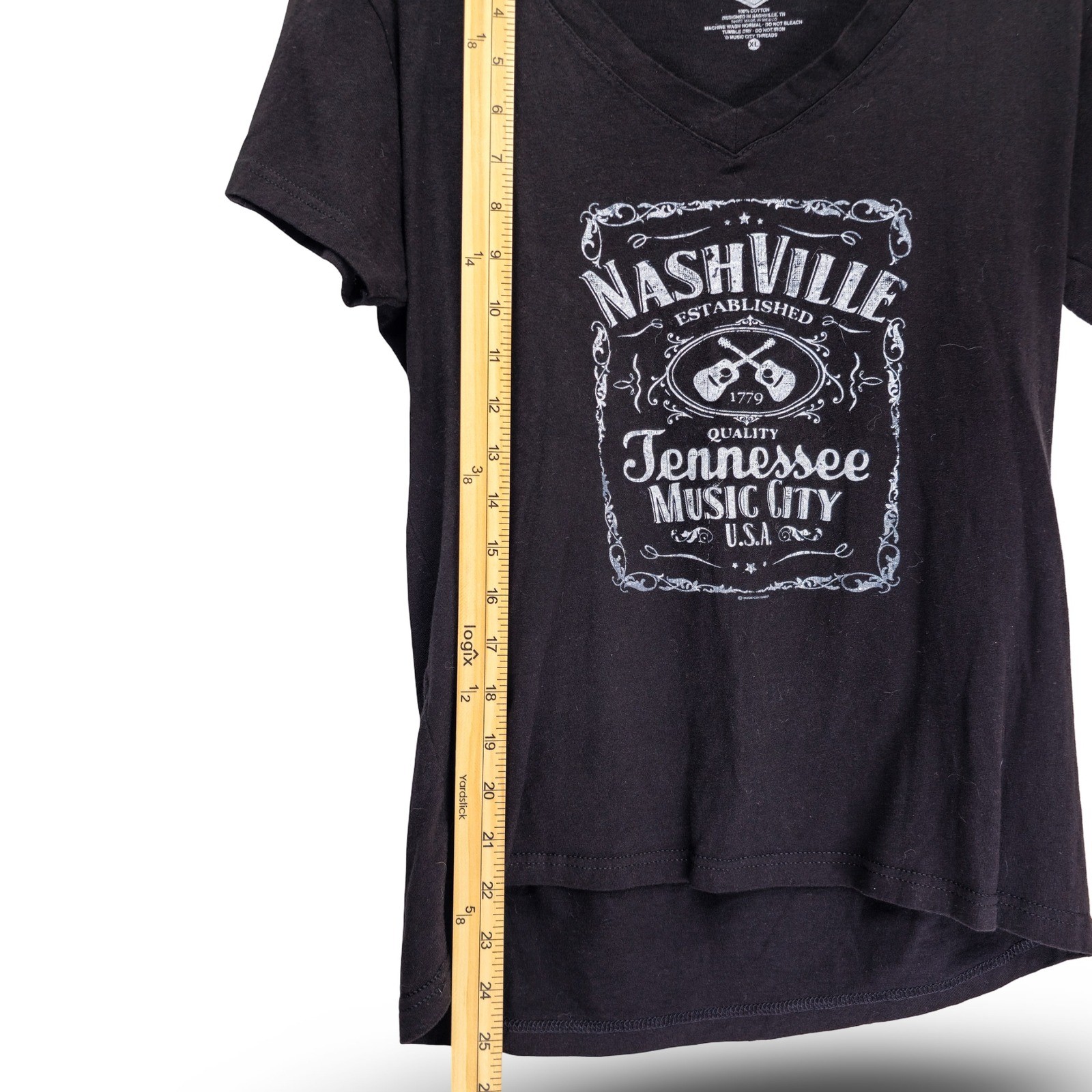 Music City Threads Nashville Tennessee V-Neck T-Shirt Women XL Black Excellent - Image 4