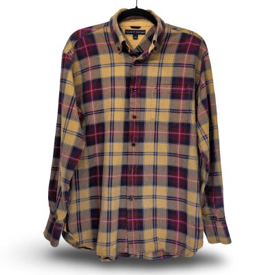 Tommy Hilfiger Plaid Button Down Shirt Mens Size Medium Mustard Yellow Excellent