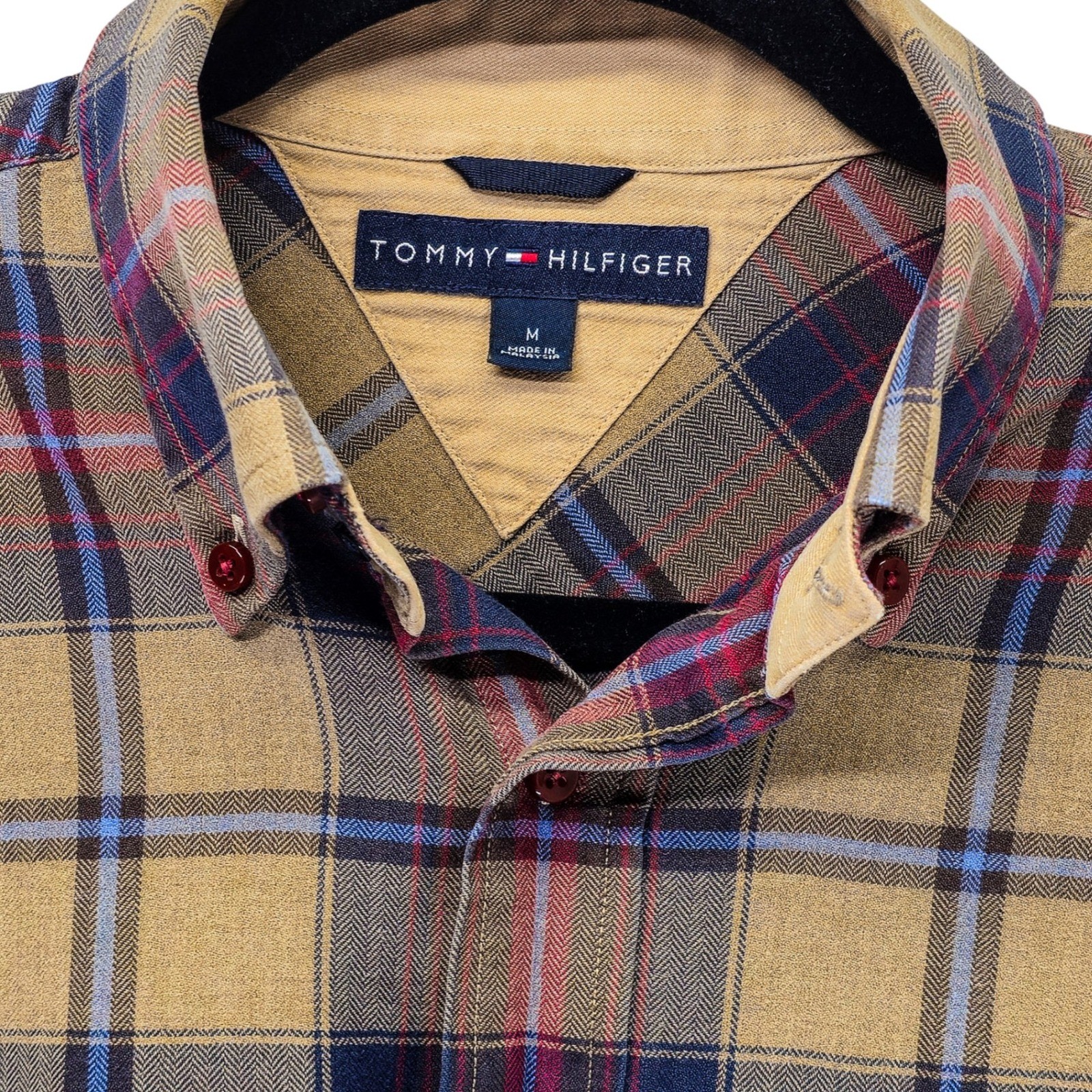 Tommy Hilfiger Plaid Button Down Shirt Mens Size Medium Mustard Yellow Excellent - Image 3