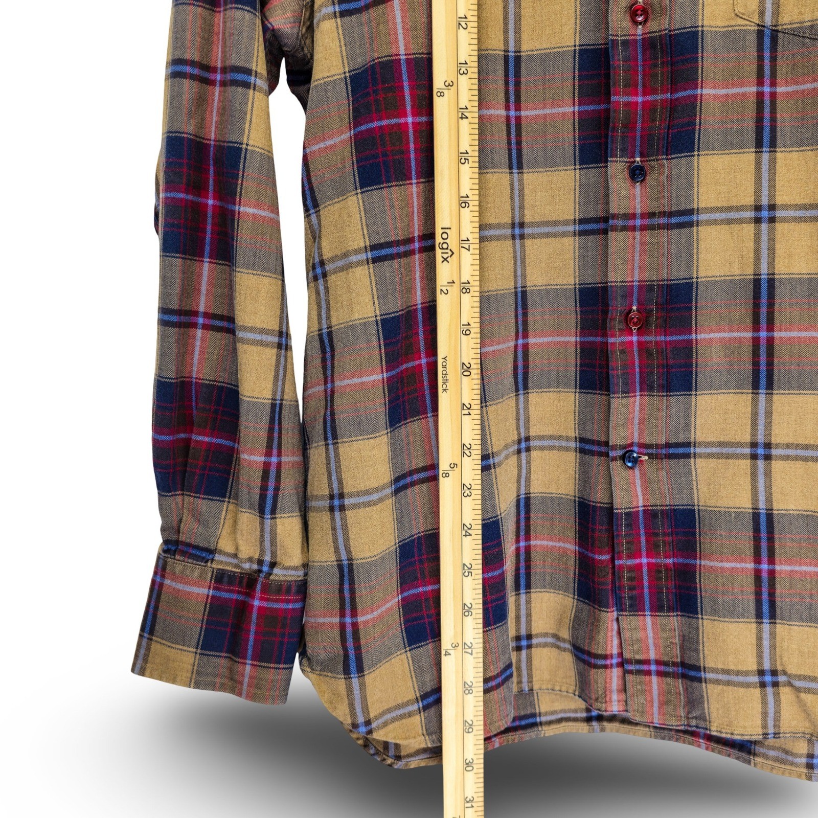 Tommy Hilfiger Plaid Button Down Shirt Mens Size Medium Mustard Yellow Excellent - Image 4