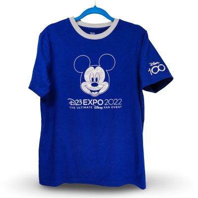 Disney D23 Expo 2022 Mickey Mouse Ringer T-Shirt Womens Size M Blue Excellent