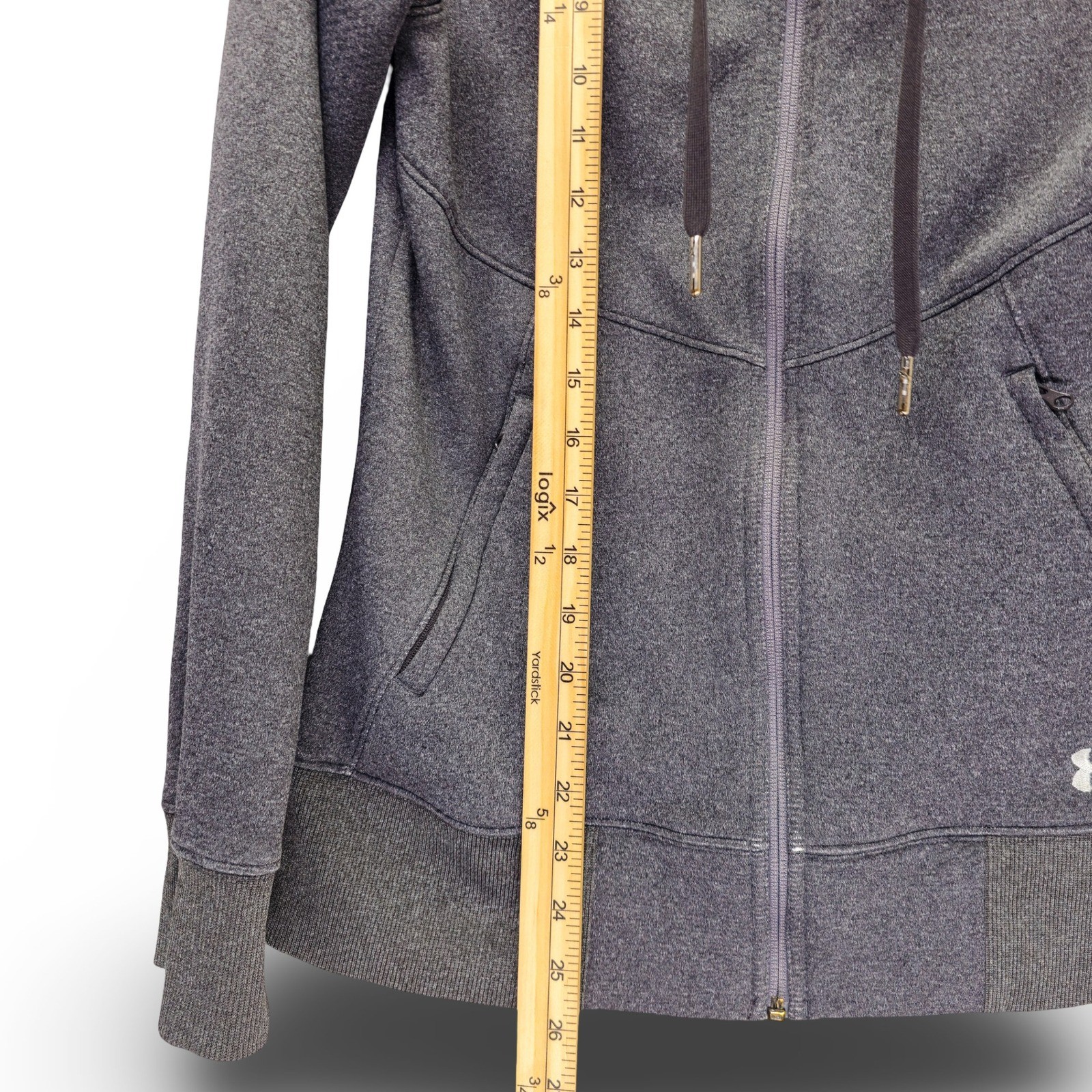 Under Armour ColdGear Hoodie Women Size M Gray Full Zip Excellent - Image 4