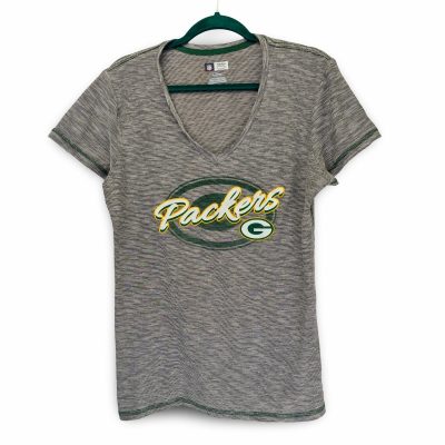 NFL Team Apparel Green Bay Packers V-Neck T-Shirt Womens XL Gray Excellent