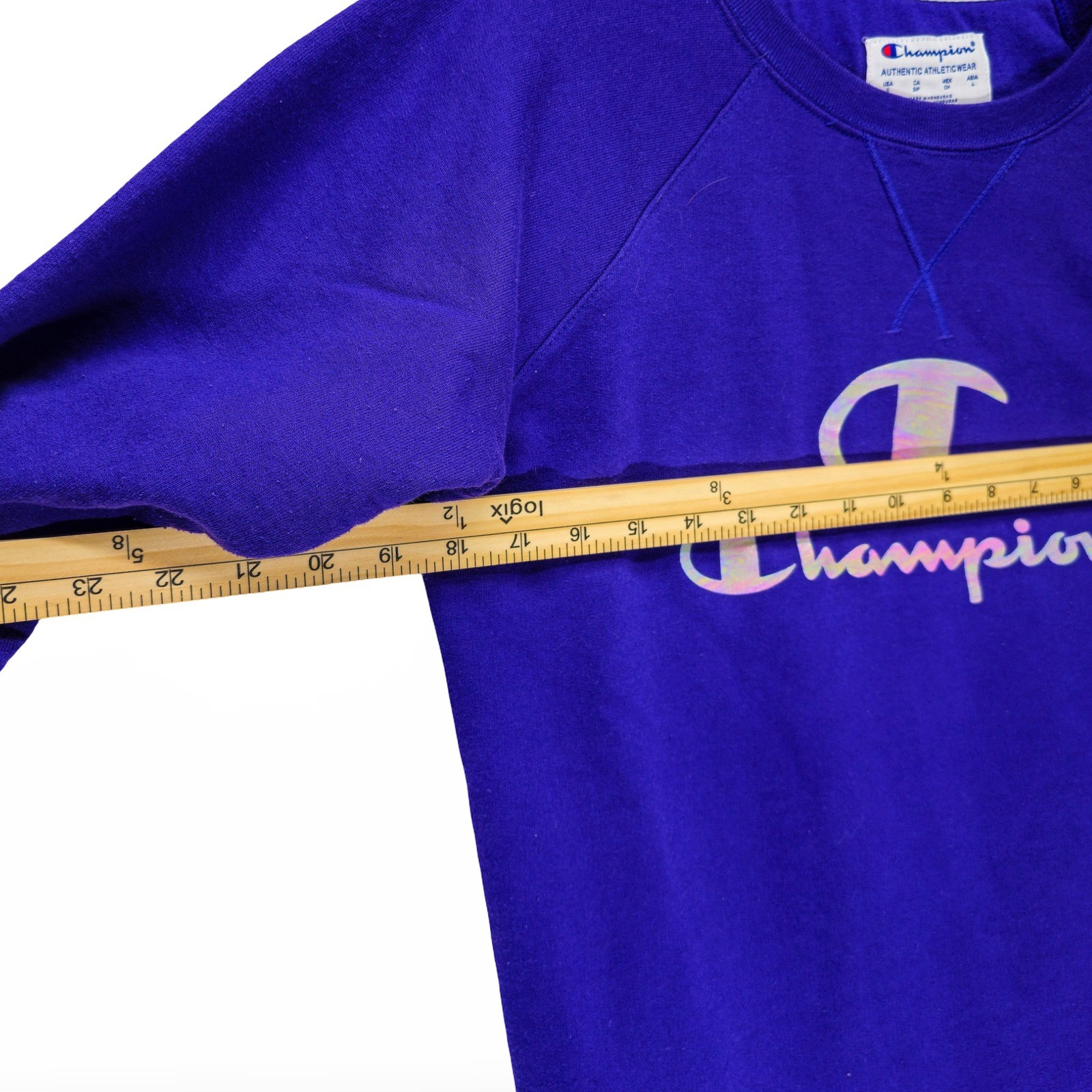 Champion Sweatshirt Womens Small Purple Iridescent Foil Logo Pullover Excellent - Image 7