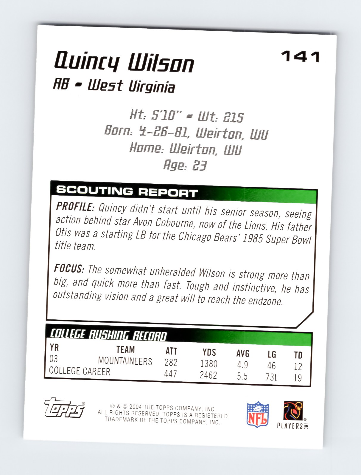 2004 Topps Draft Picks Prospects #141 Quincy Wilson Rookie Card Excellent - Image 2