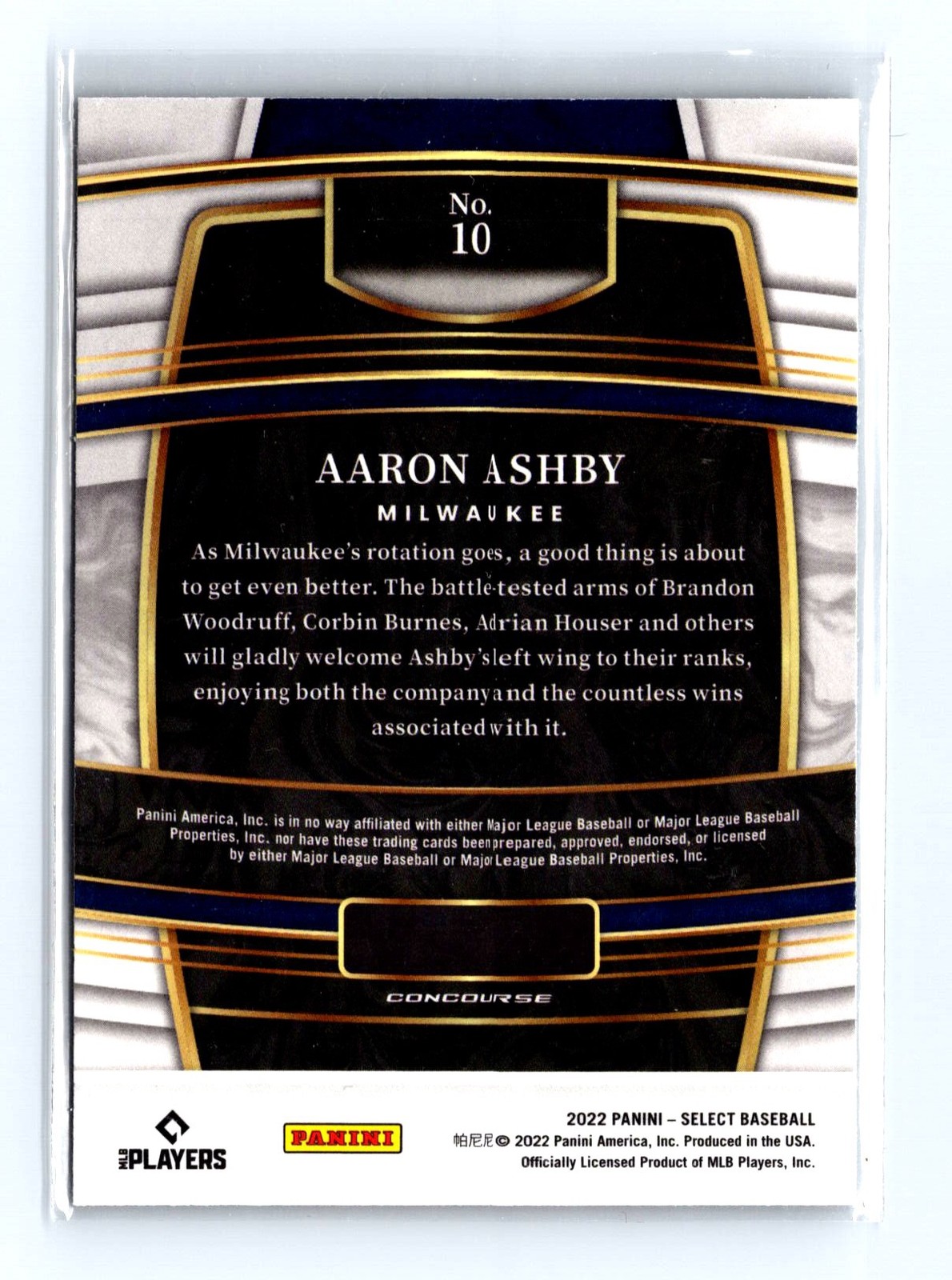 2022 Panini Select #10 Aaron Ashby Blue Retail Base - Image 2