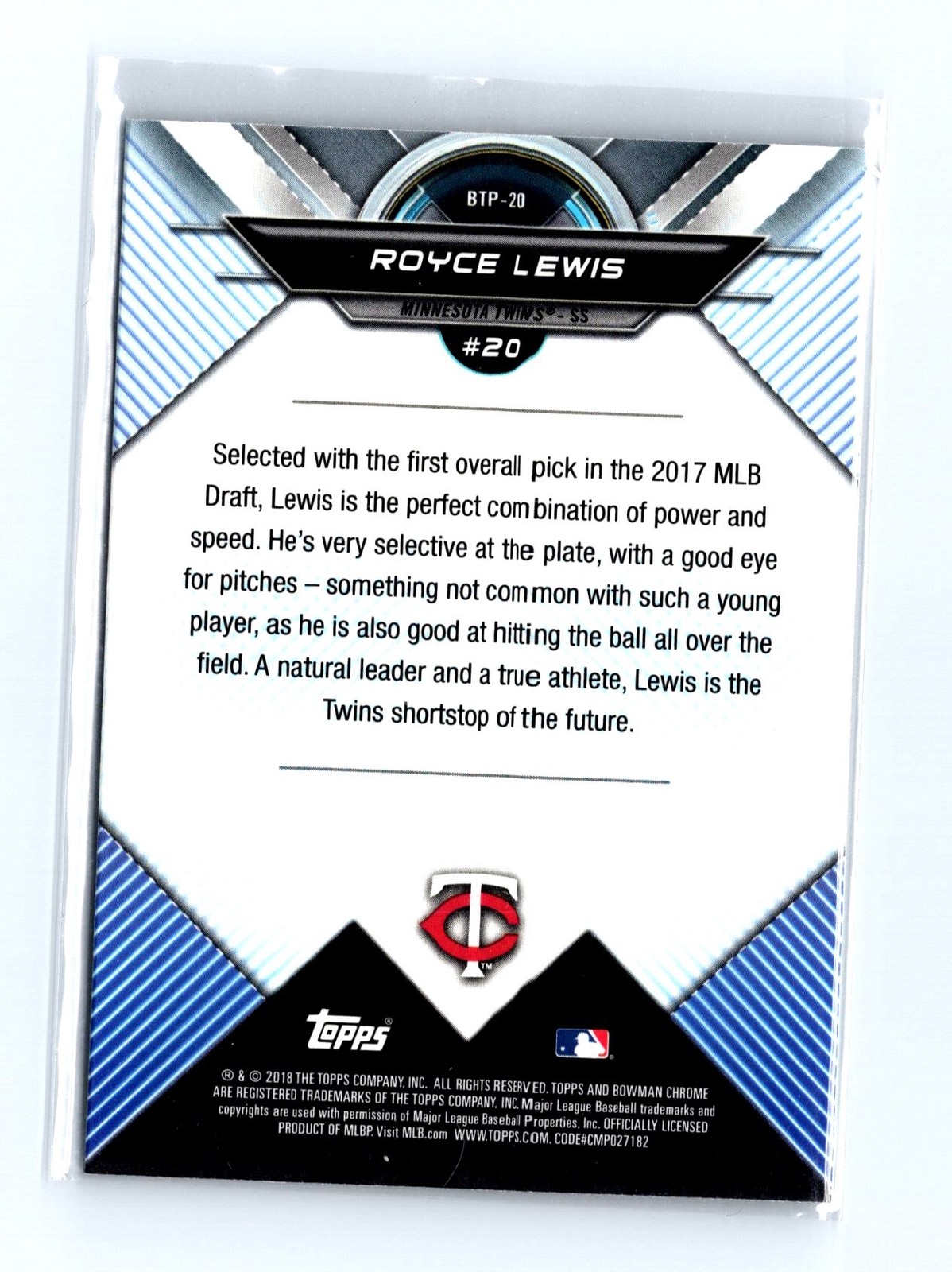 2018 Bowman #BTP-20 Royce Lewis Bowman Chrome Scouts' Top 100 - Image 2