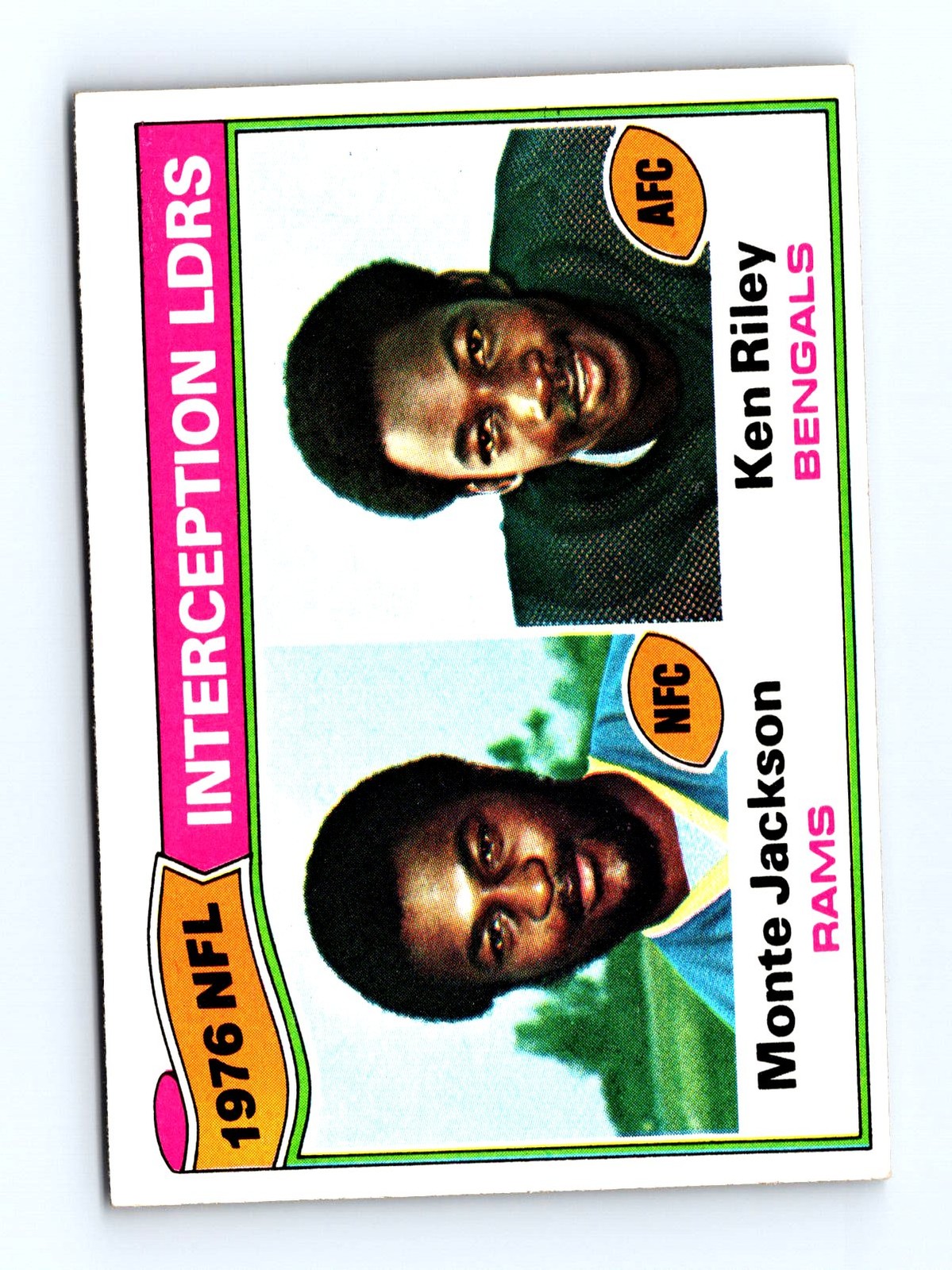 1977 Topps #5 1976 NFL Interception Leaders (Jackson / Riley) NFL - Set Break