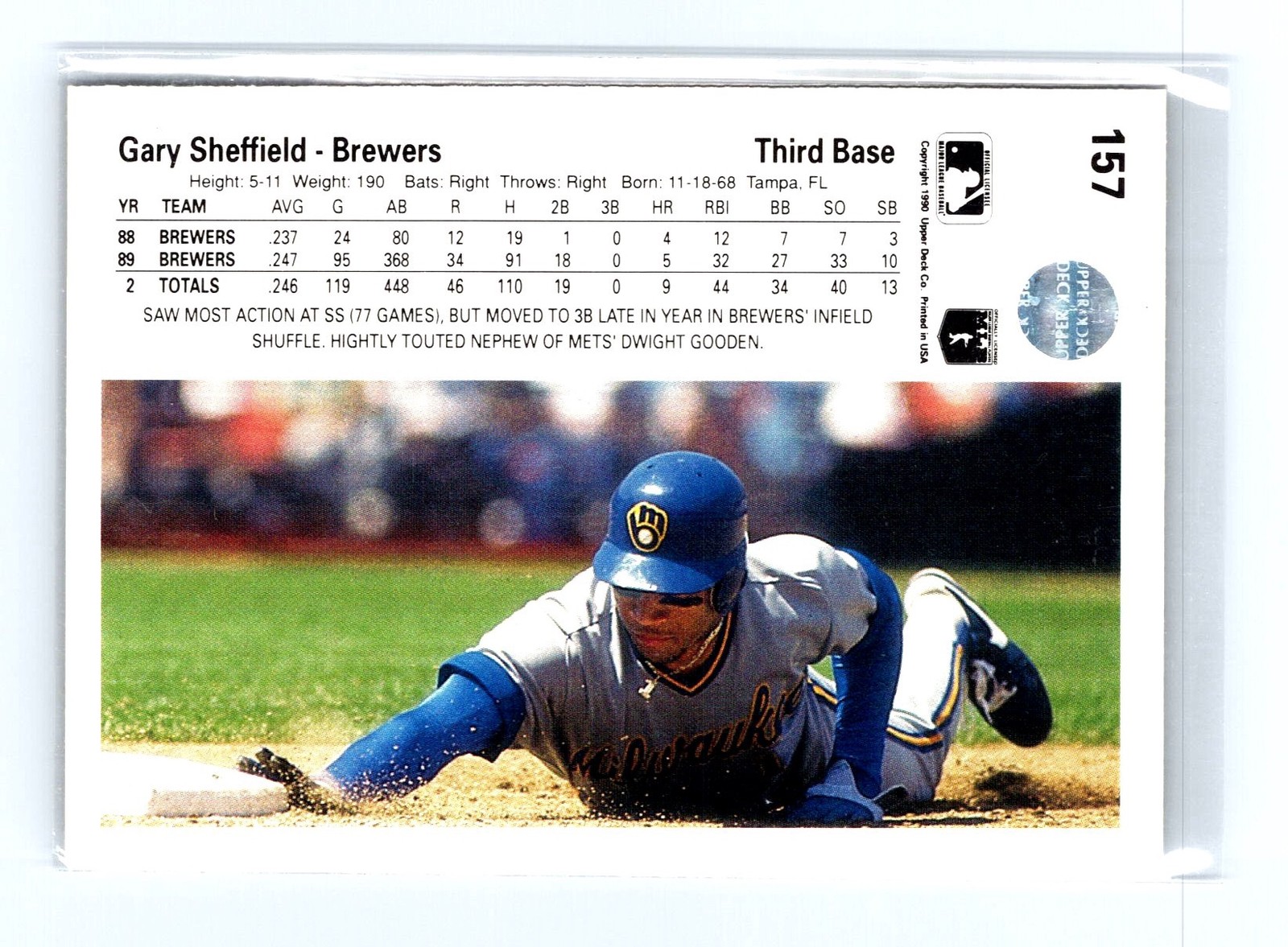 1990 Upper Deck #157b Gary Sheffield - Image 2