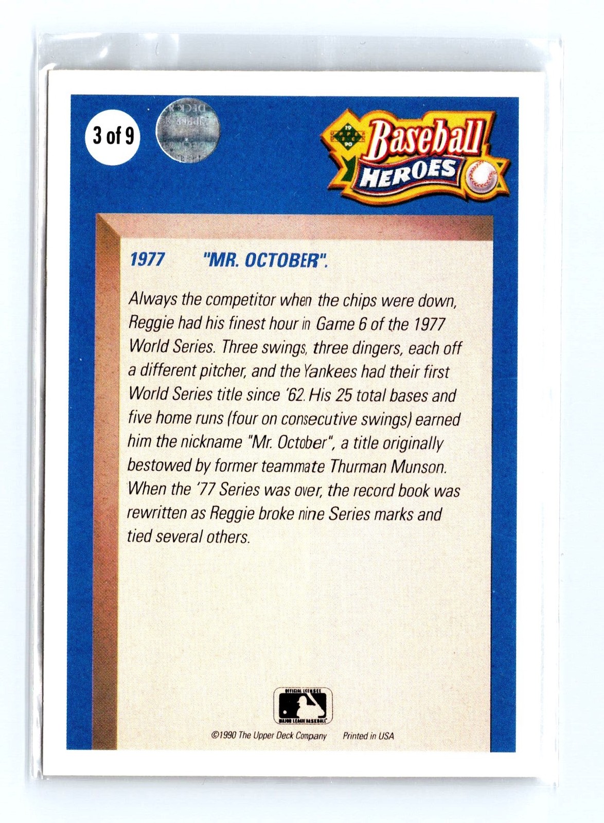 1990 Upper Deck - Baseball Heroes: Reggie Jackson #3 Reggie Jackson - Image 2