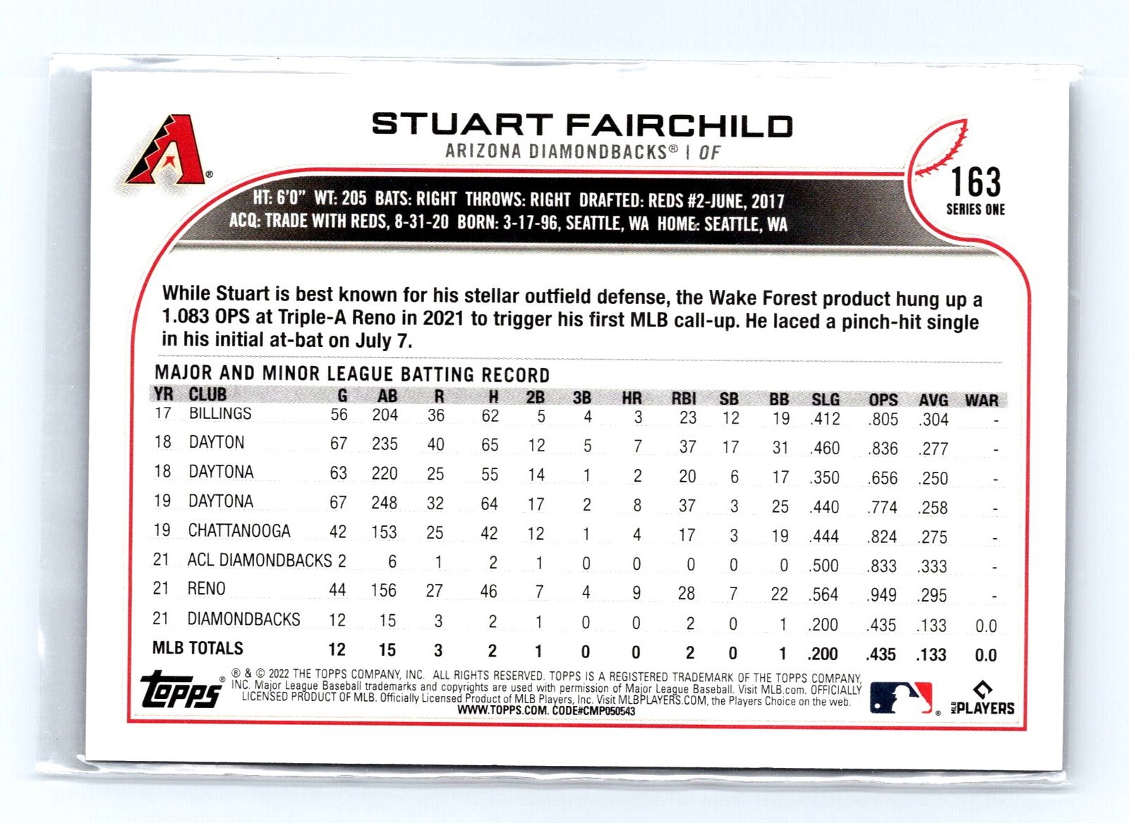 2022 Topps #163 Stuart Fairchild Royal Blue - Image 2
