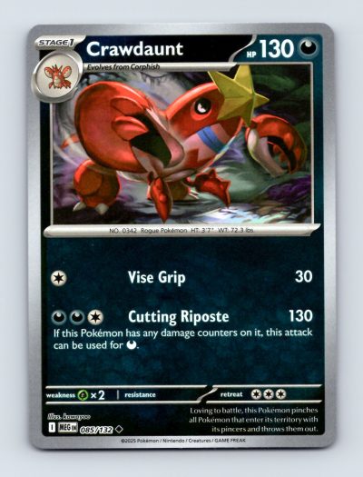 Crawdaunt 085/132 MEW Pokemon Card Stage 1 Holo Foil Excellent Condition