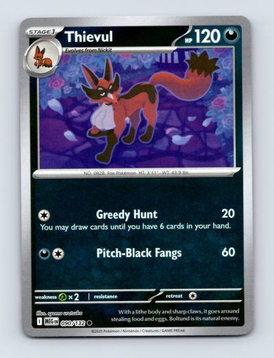 Thievul ME01 Mega Evolution #090/132 Pokemon Card Foil Holo Excellent