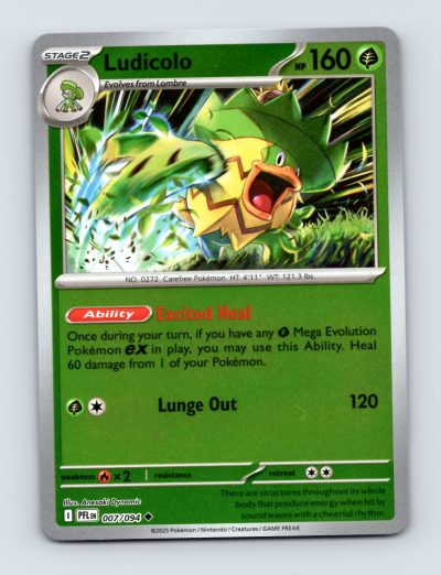 Ludicolo Holo Foil Card #007/094 ME02 Phantasmal Flames Pokemon TCG EXCELLENT