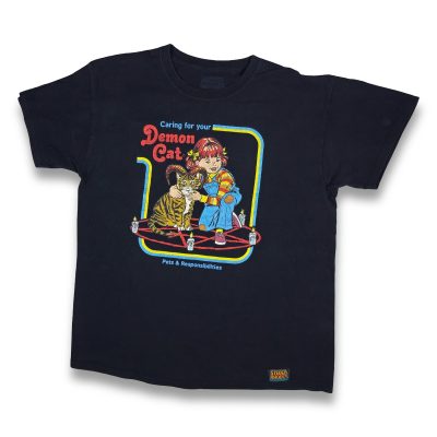 Steven Rhodes Demon Cat Graphic Tee Unisex M Black Excellent Retro Occult Shirt