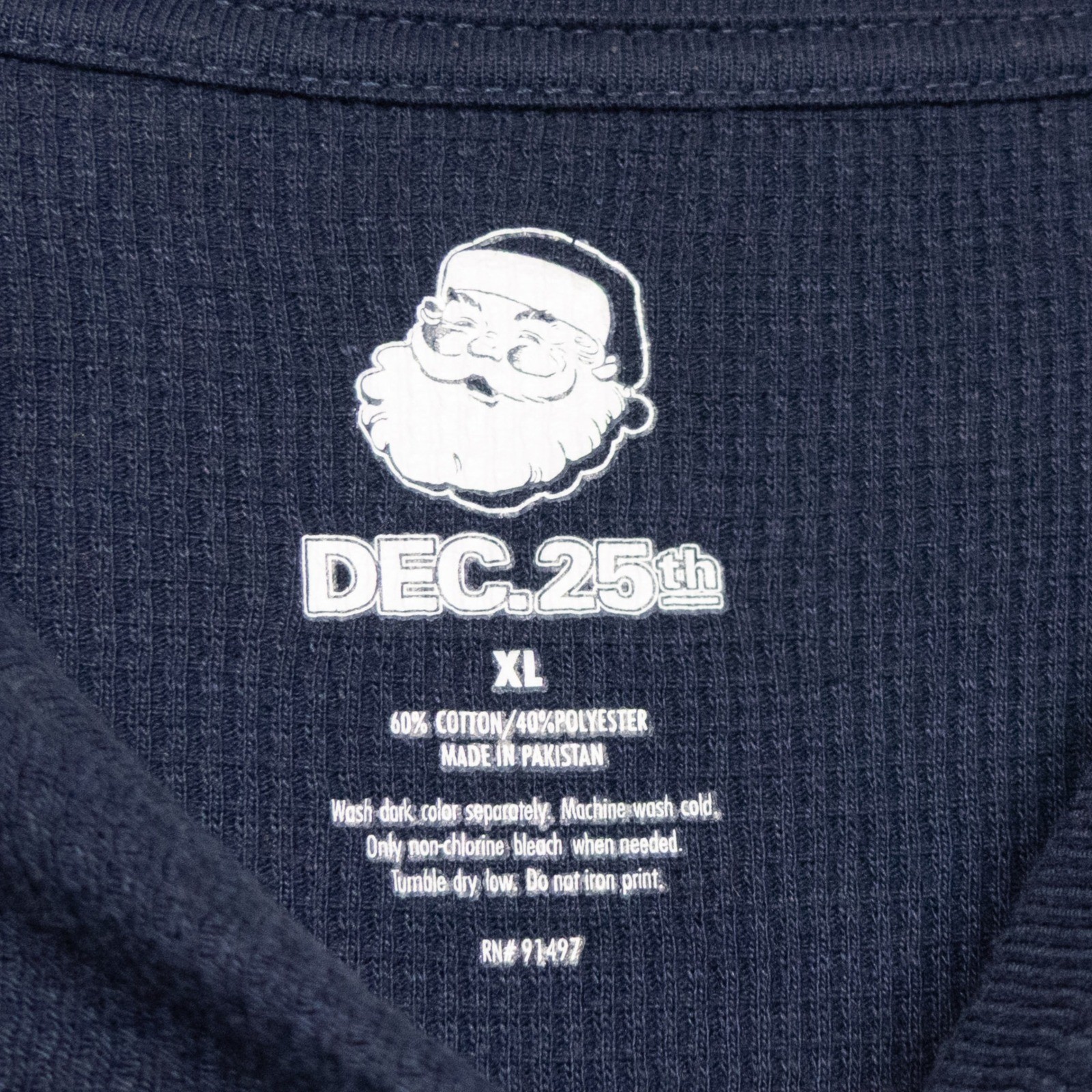 Vintage Dec. 25th Thermal Shirt Mens XL Navy Bottoms Up Santa Christmas GOOD - Image 3