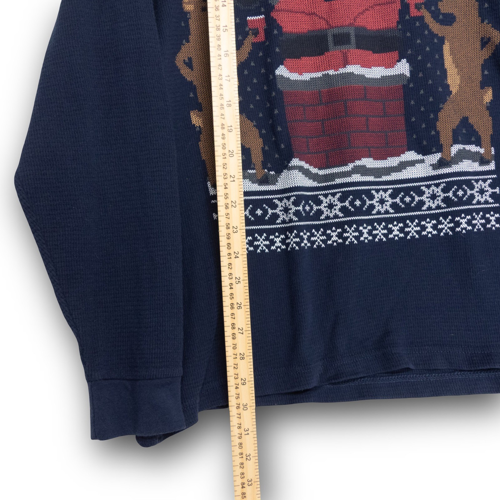 Vintage Dec. 25th Thermal Shirt Mens XL Navy Bottoms Up Santa Christmas GOOD - Image 4