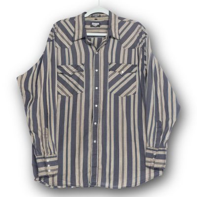 Vintage Authentic Western Youngblood XL Blue Tan Striped Pearl Snap Western Shir