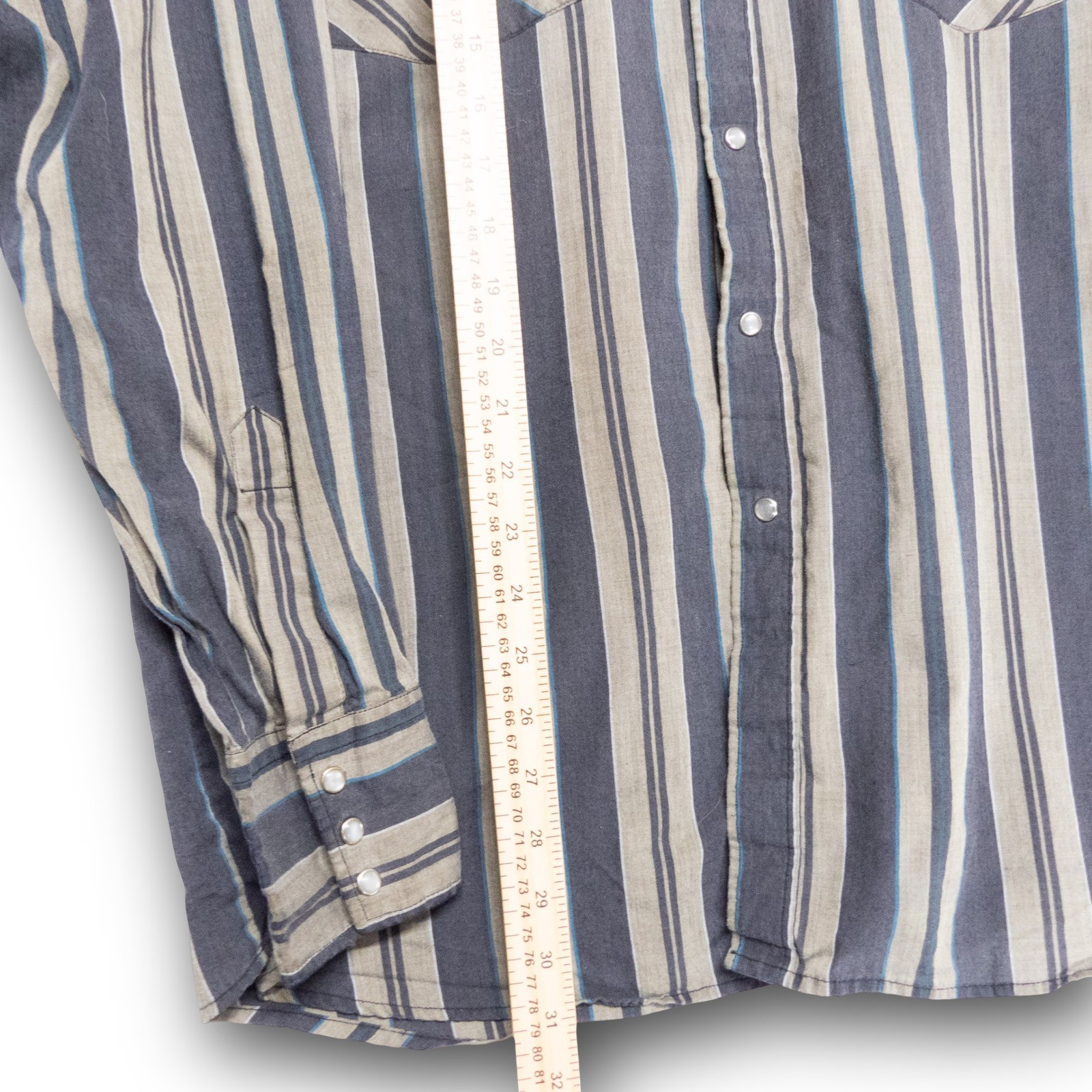 Vintage Authentic Western Youngblood XL Blue Tan Striped Pearl Snap Western Shir - Image 4