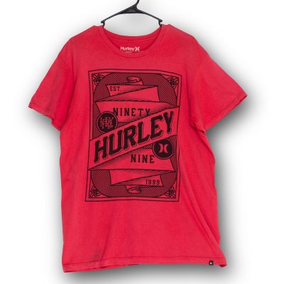 Hurley Graphic T-Shirt Men's Large Red Ninety Nine Surf Skate Tee Fair Rip Stain