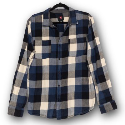 Quiksilver Flannel Button Down Shirt Men's Large Blue Plaid Long Sleeve Excellen
