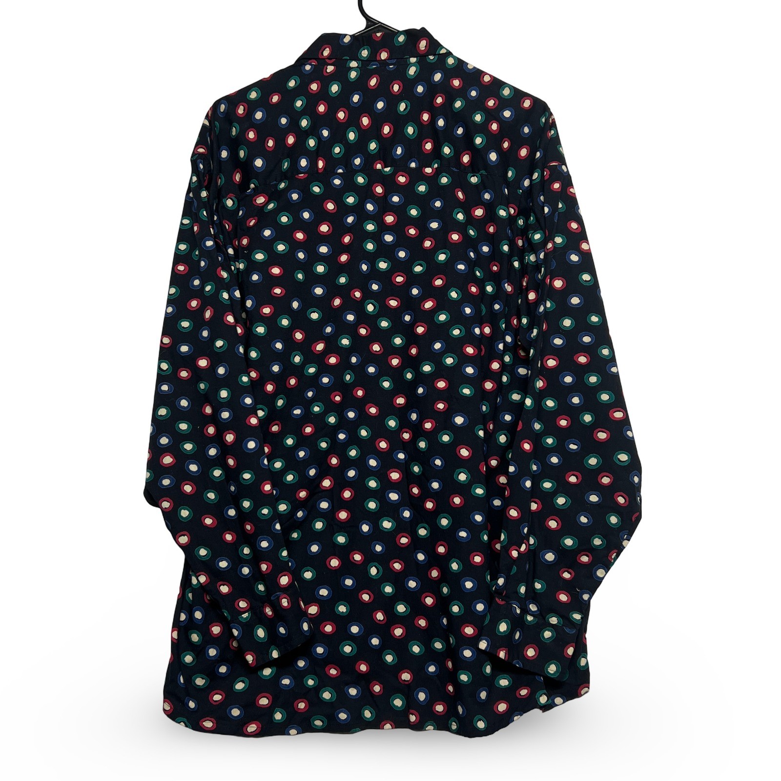 Vintage Fluid Mens Button Down Shirt Medium Black Polka Dot Cotton Excellent - Image 2