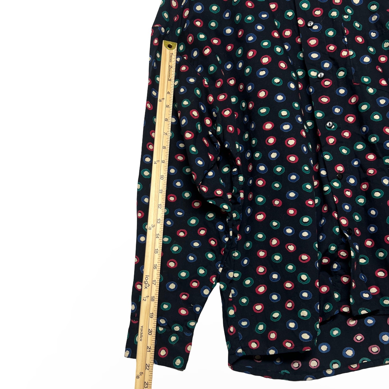 Vintage Fluid Mens Button Down Shirt Medium Black Polka Dot Cotton Excellent - Image 5