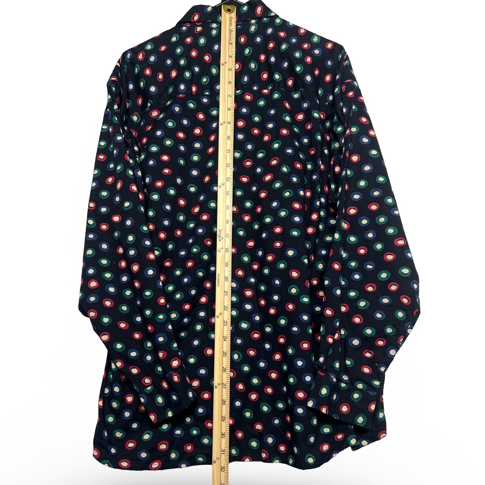 Vintage Fluid Mens Button Down Shirt Medium Black Polka Dot Cotton Excellent - Image 7